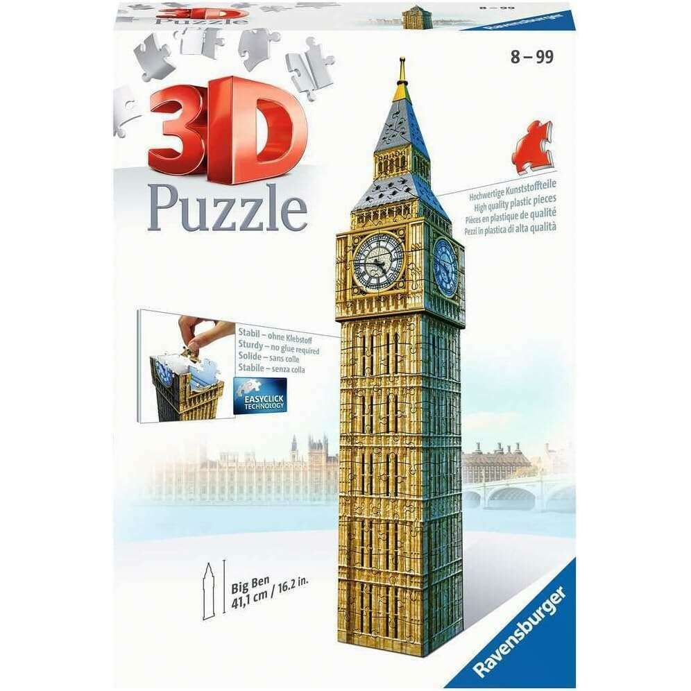 216 Pieces 3D Puzzle, Big Ben Glows in the Dark puzzle Kids 216 Pieces 3D Puzzle, Big Ben Glows in the Dark 216 Pieces 3D Puzzle, Big Ben Glows in the Dark Ravensburger