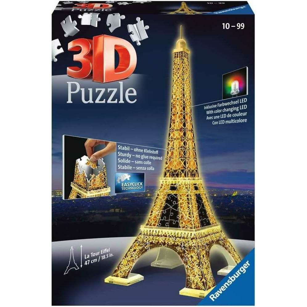 216 Pieces 3D Puzzle, Eiffel Tower Glows in the Dark puzzle Kids 216 Pieces 3D Puzzle, Eiffel Tower Glows in the Dark 216 Pieces 3D Puzzle, Eiffel Tower Glows in the Dark Ravensburger