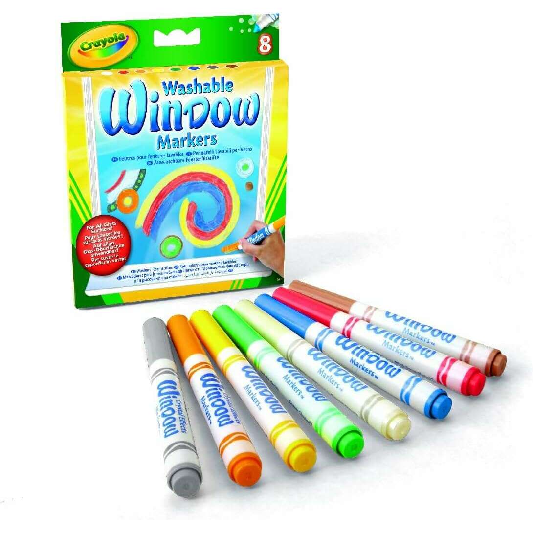 8 Washable Window Markers, Works On Glass Surfaces Art & Crafts 8 Washable Window Markers, Works On Glass Surfaces 8 Washable Window Markers, Works On Glass Surfaces Crayola